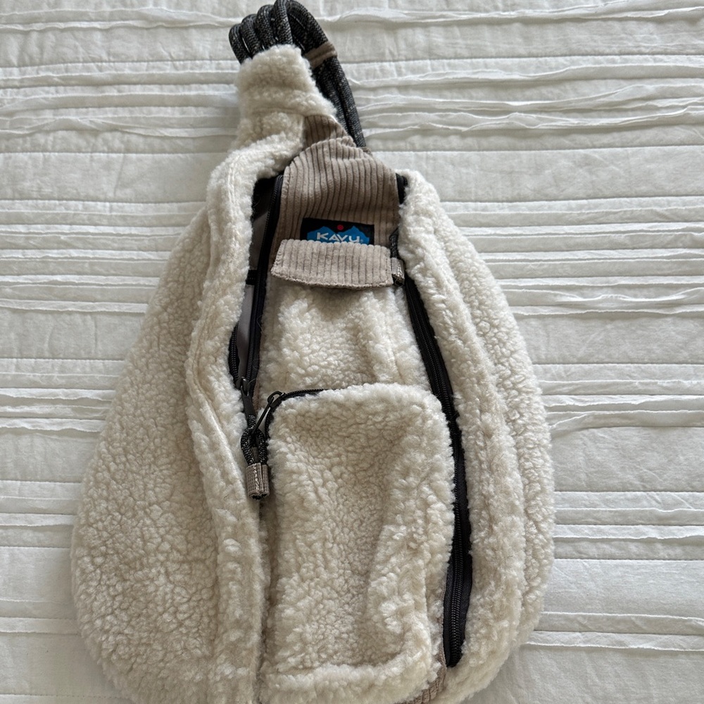 KAVU Sherpa Sling Bag in Cream and Gray